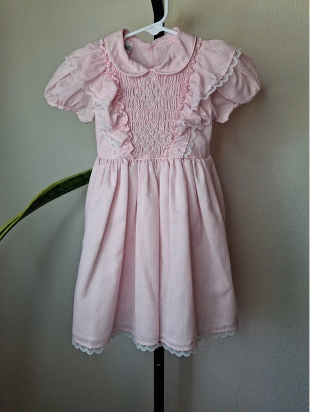 Vtg Polly Flinders Smocked Pink Dress 4T